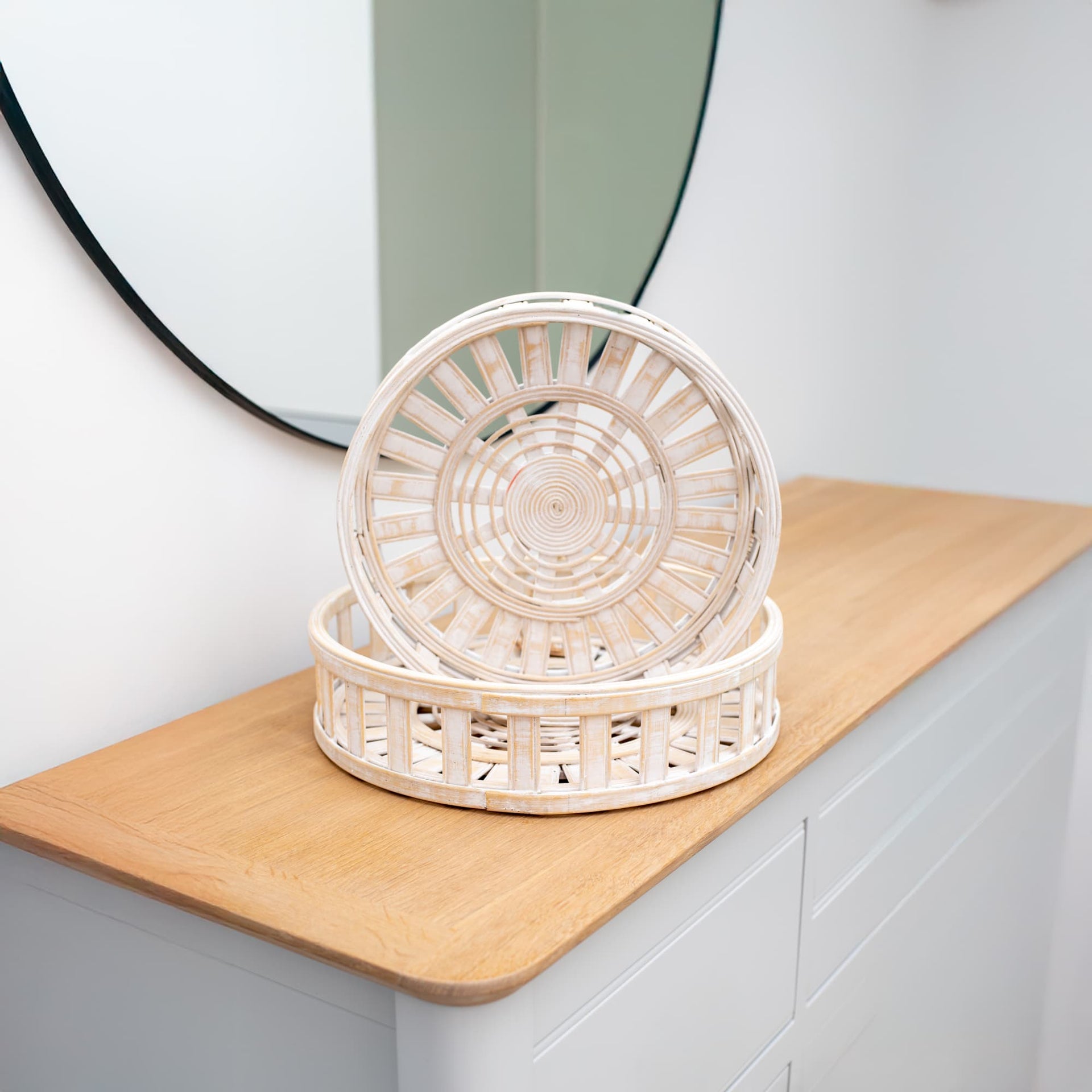 Bleached Wicker Tray Set