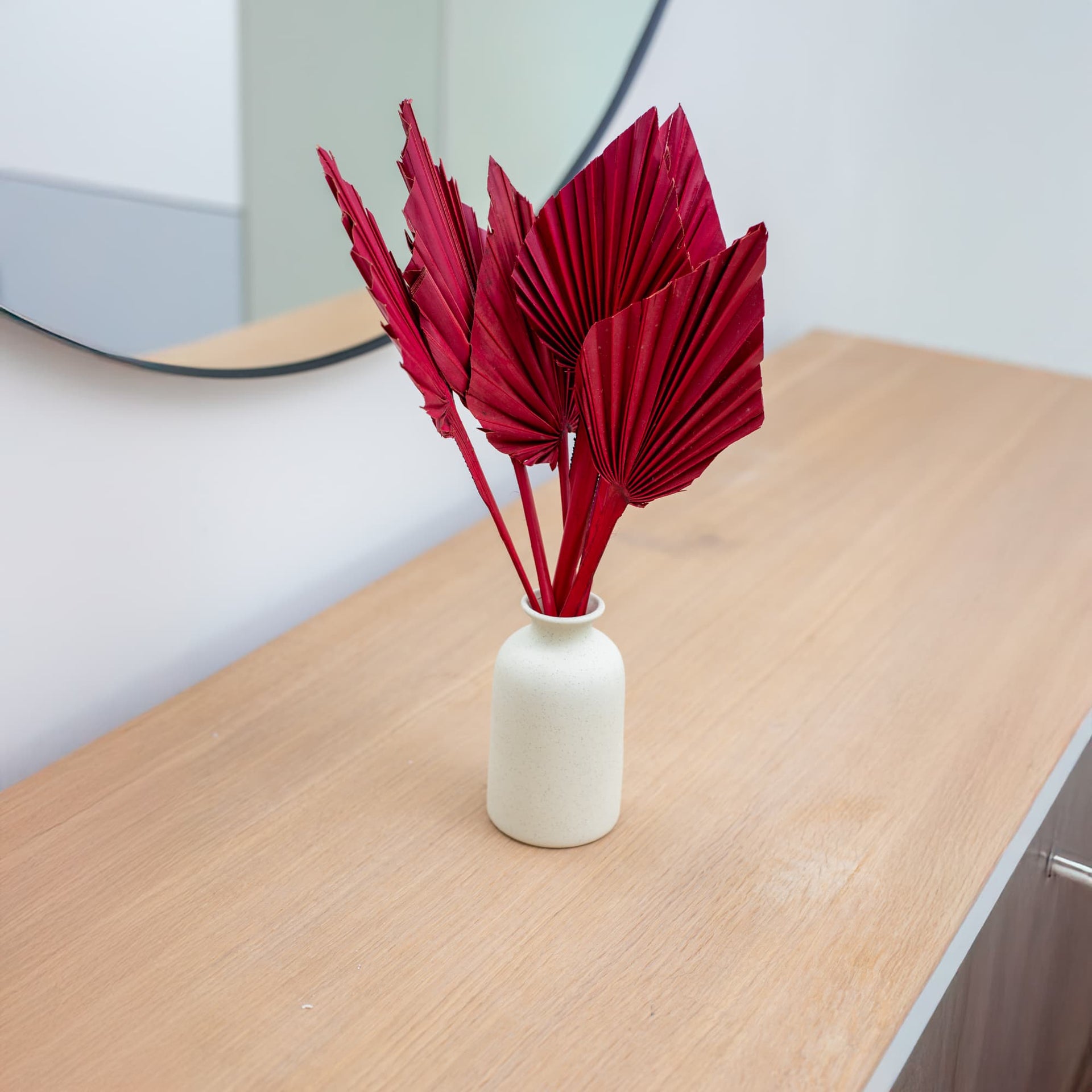 Dried painted pointed palm leaves – BURGUNDY RED