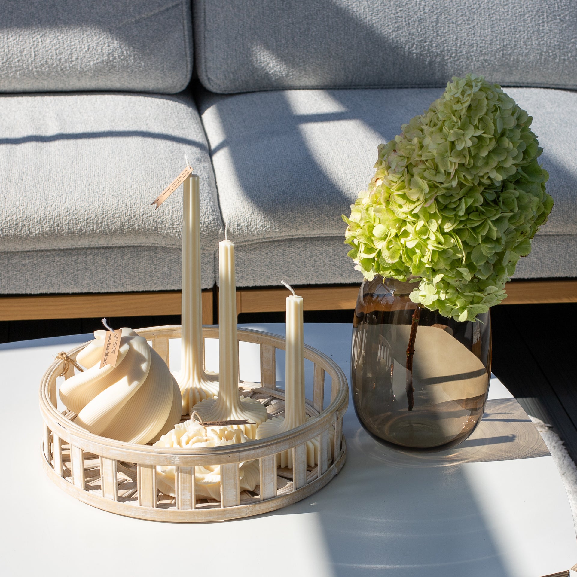 Bleached Wicker Tray Set